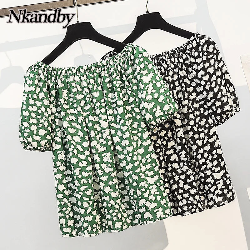

Nkandby летнее платье размера плюс блузка для женщин Слэш шеи рубашки с цветочным принтом в винтажном стиле свободные топы с короткими рукавам...