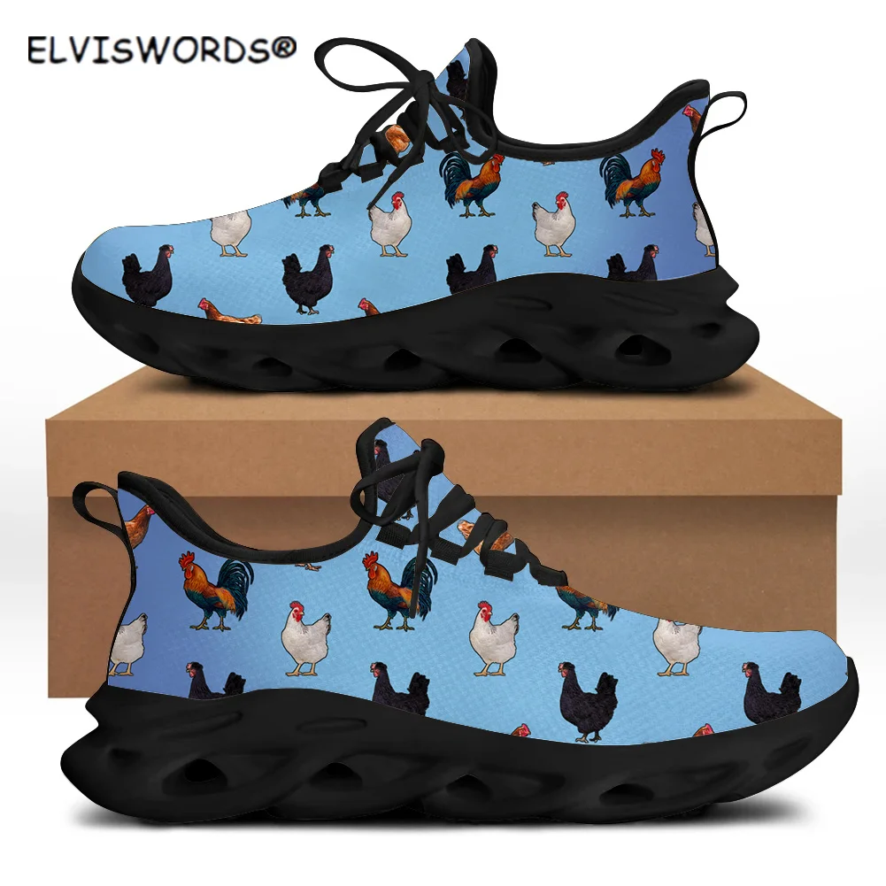 

ELVISWORDS Cartoon Cock Design Breathable Ladies Mesh Knit Sneakers Stylish Women's Walking Shoes Casual Female's Flats Shoes