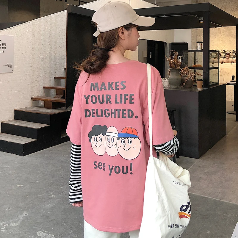 Новинка 2020 Футболка Harajuku с имитацией двух частей Топы И Футболки длинными