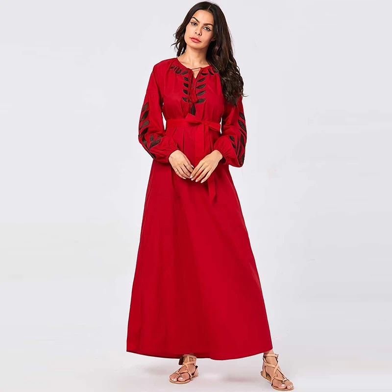 Мусульманская Мода размера плюс для женщин Дубай с вышивкой и буфами на рукавах