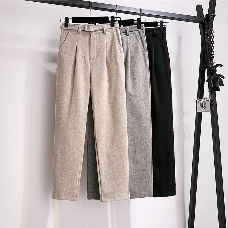 Новинка 2019 Осень зима женские шаровары с высокой талией шерстяные повседневные