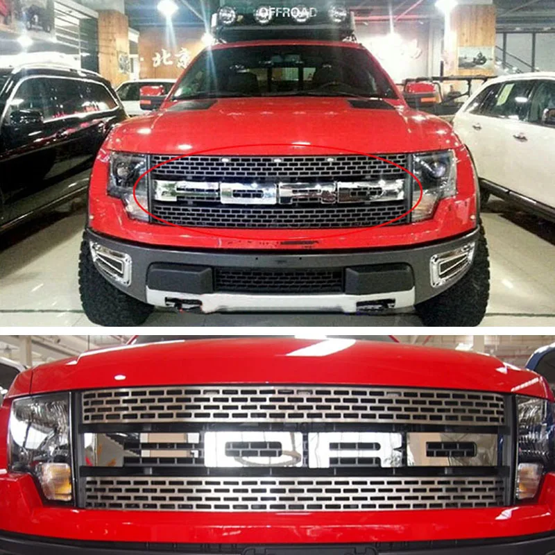 ABS передняя решетка капота 3D красные буквы крышка аксессуары для 2009- Ford F150 Raptor SVT