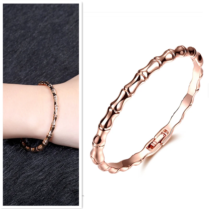 

High Quality Rose Gold GP Bangles For Women Bamboo Cuff Bangle Bracelet Wristband Pulseira Femme Wedding Bridal Jewelry Accesory