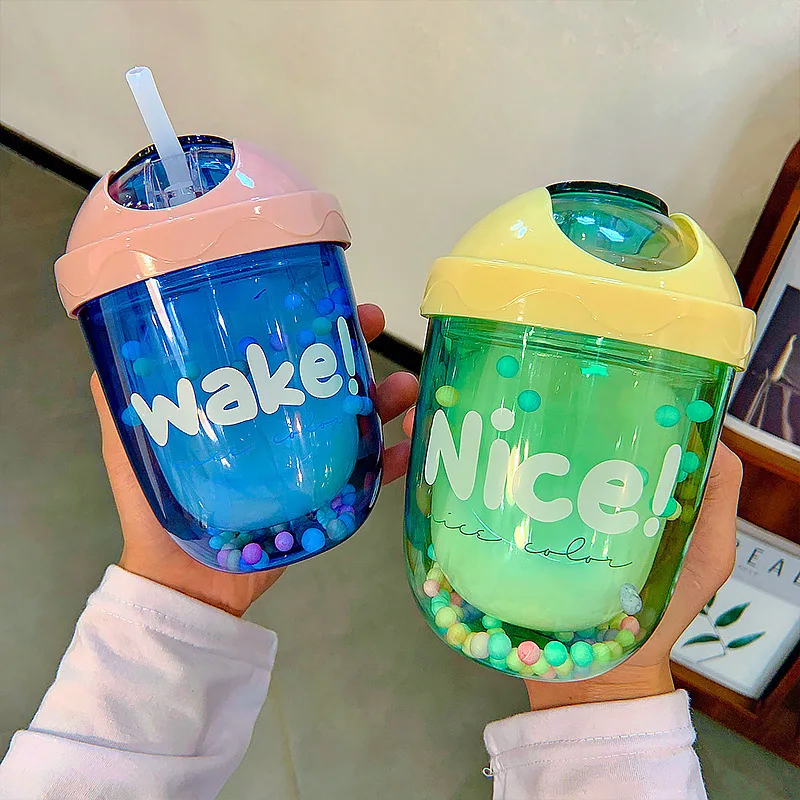 

300Ml Cartoon Cute Straw Plastic Water Bottle Bpa Free Outdoor Transparent Juice Drinking Cup Suitable For Adult Children