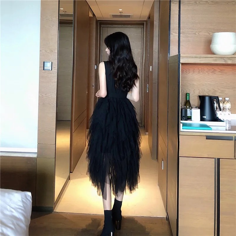 

White Sleeveless Retro Dress Long Mesh Patchwork Fashion Business Dress For Women Office Maxi Dresses Blazer Femme Ball Gown