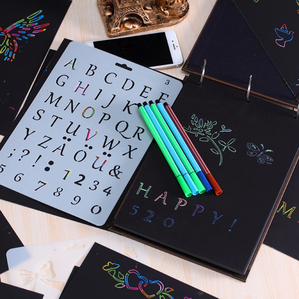 

Scratch Painting Template Drawing Lace Ruler DIY Scrapbooking Album Hollow out Stencils Hand-painted Tool Kids Educational Toys
