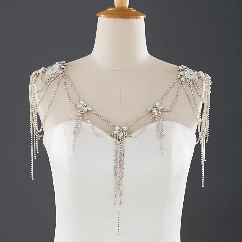 

Luxury Crystals Wedding Party Shoulder Necklace Bride Accessories Beading Bridal Jewelry Shoulder Strap Chain