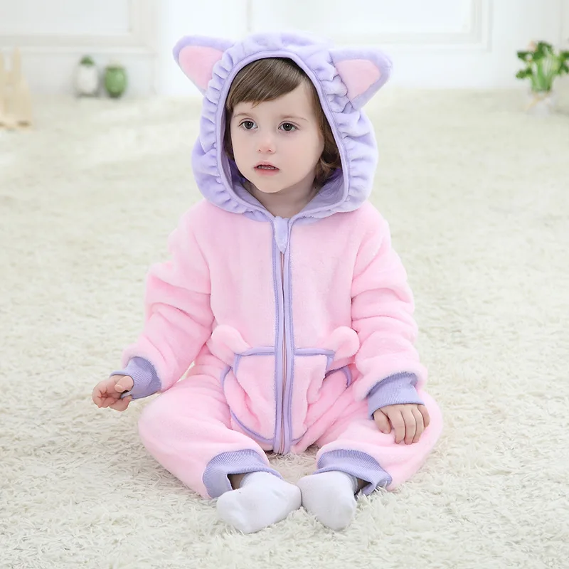 Purple cat Одежда для маленьких девочек; детские комбинезоны с изображением животных; костюм для новорожденных; одежда для малышей с изображением панды; пижамы для малышей; зимний комбинезон для мальчиков - Цвет: Purple cat