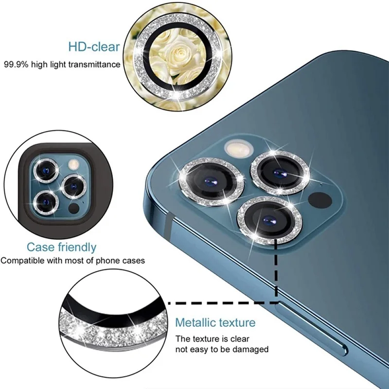 Diamond Camera Lens Protector For iPhone 13 Pro Max 12 Mini Camera Metal Ring Glass For iPhone 11 12Pro Max 13Pro Protective Cap