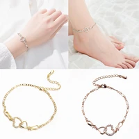 new 3 colors bracelet fashion micro inlaid hollow heart shaped zircon bracelet crystal chain lady anklet female jewelry gift hot