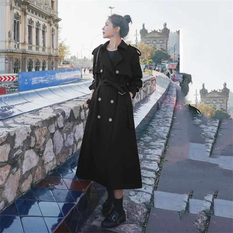 Тренчкот женский демисезонный свободного покроя двубортный длинный ветровка