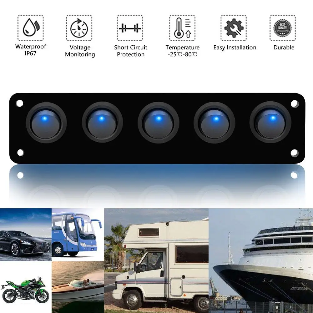 5 клавишный кулисный переключатель Круглый тумблер водонепроницаемый синий