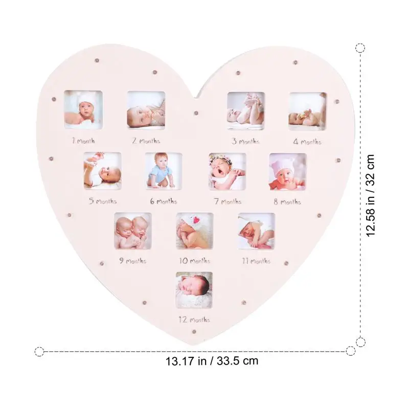 Marco de fotos de beb&eacute; con forma de coraz&oacute;n creativa, con luz, primer a&ntilde;o-2