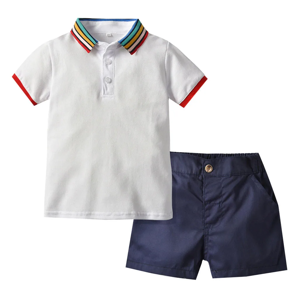 

Kids Baby Clothes Girls Sets Toddler Baby Boy Gentleman Rainbow T-shirt Tops+solid Shorts Clothes Outfit комплек одежд