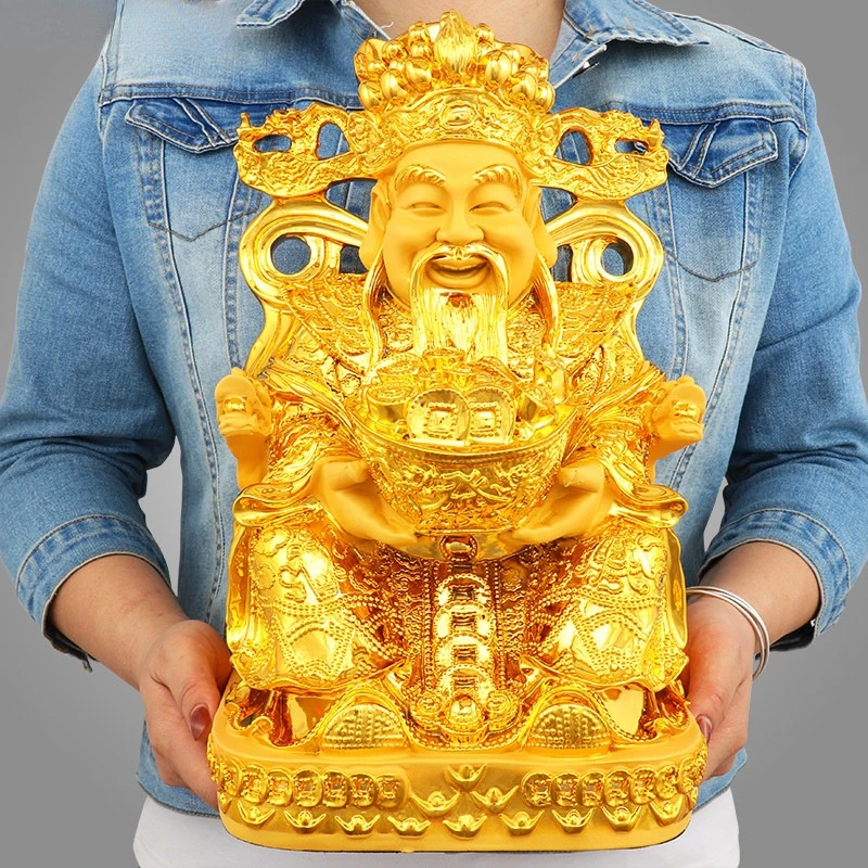 

Китайские золотые счастливые фэн-шуй, скульптуры бога богатства, статуя из смолы, домашний декор, украшения для входа в гостиную, поделки на ...