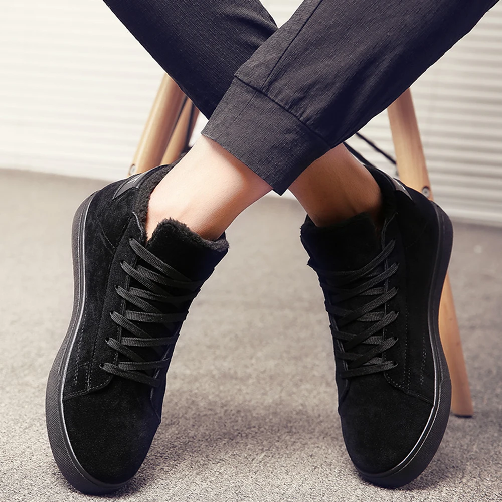 Теплая короткая плюшевая мужская зимняя обувь повседневные ботильоны на толстой