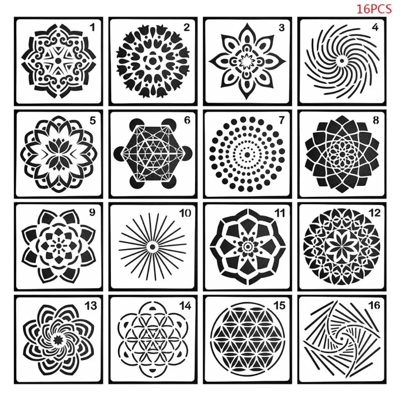 

16pcs/set Mandala Painting Templates Stencils for DIY Rock Scrapbook Embossing