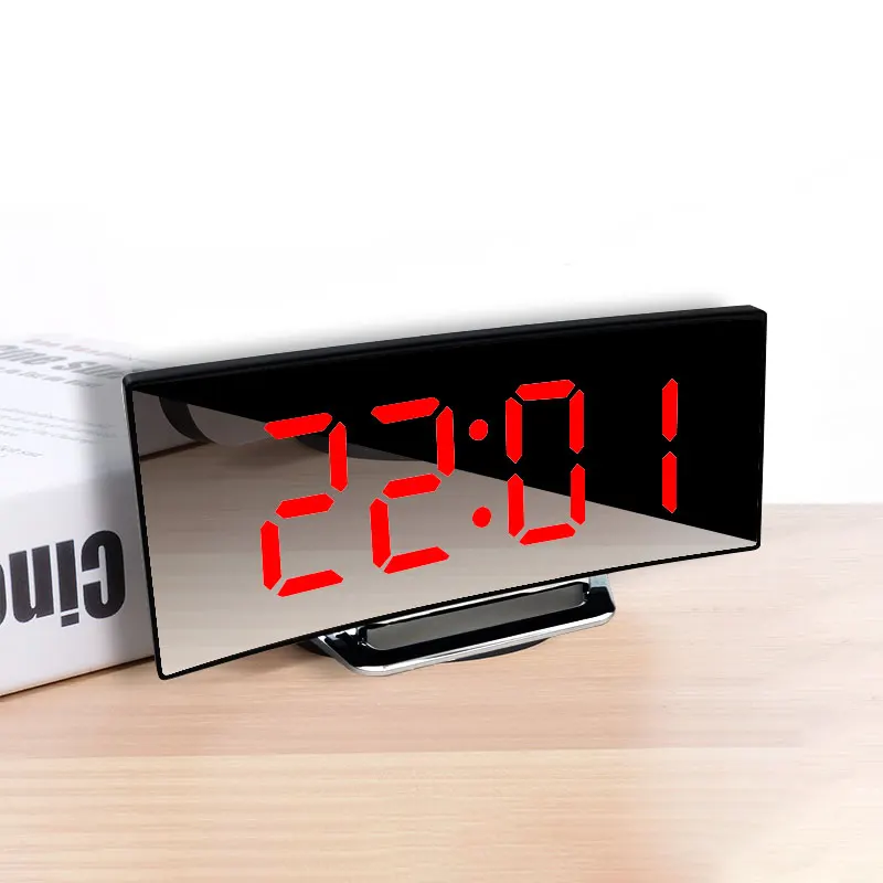 Цифровой будильник большой изогнутый СВЕТОДИОДНЫЙ зеркальный экран функция