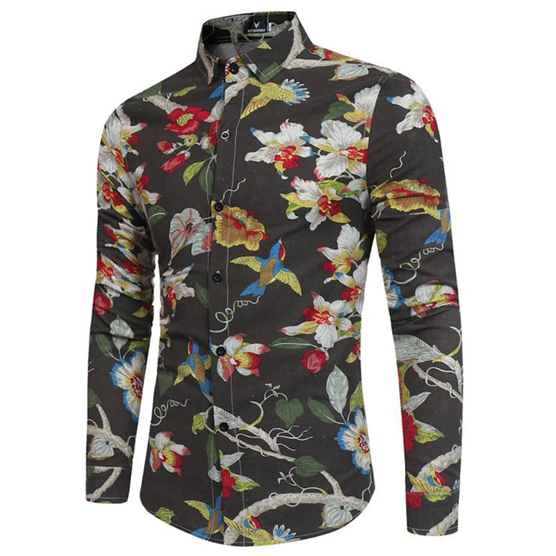 

Summer Shirts Men's Fashion Vintage Shirt Long Sleeved Casual Shirt Vacation Hawaii Shirt Ethnic Style Streetwear Camisa Shirt