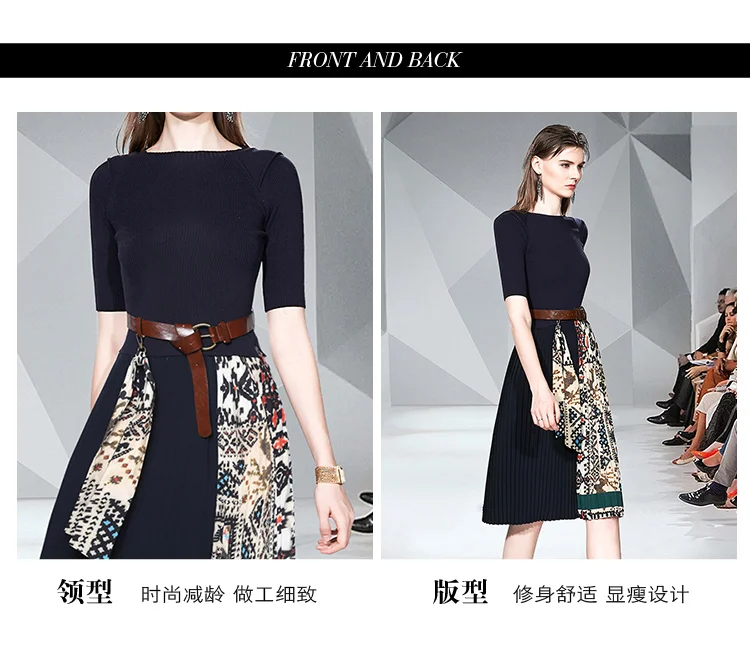 

Dresses Woman Party Night Long Sleeve Pleated Office Lady Dresses Bow Black Casual 2019 Autumn Winter Knitted Dress Belt Print