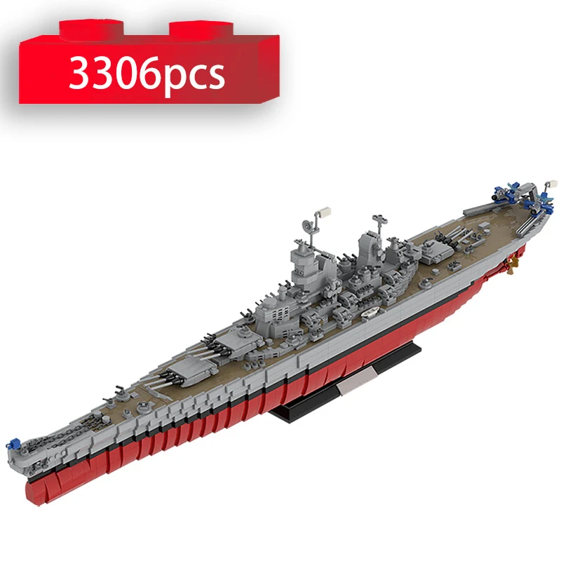 Military WW2 Lowa-Class Battleship USS Missouri(BB-63) Cruiser Model Large Scale Naval Warship Weapon Building Blocks Bricks Toy