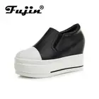 Женские кроссовки на танкетке Fujin, черные повседневные спортивные кроссовки на очень высокой платформе, без застежек, для увеличения роста, 2019