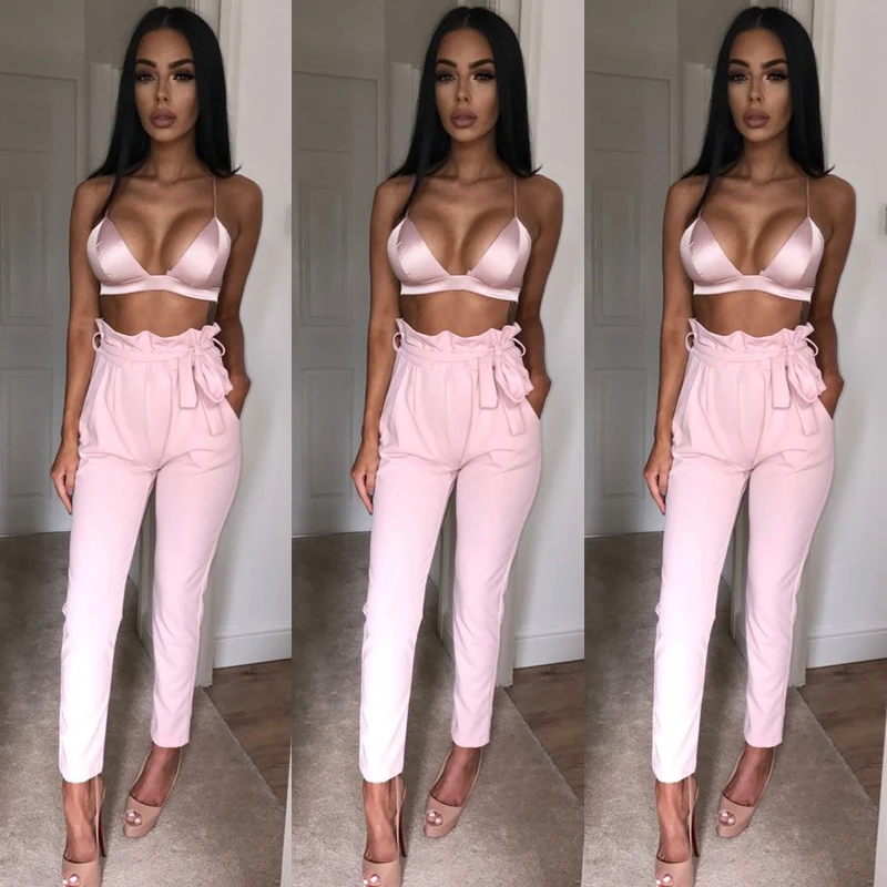 Женские брюки-карандаш на завязках однотонные офисные брюки с высокой талией