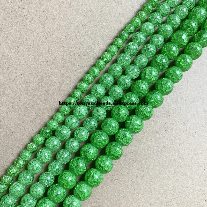 

Natural Stone Normal Green Color Dyed Snow Cracked Crystal Round Loose Beads 15" 4 6 8 10 12MM Pick Size For Jewelry Making DIY