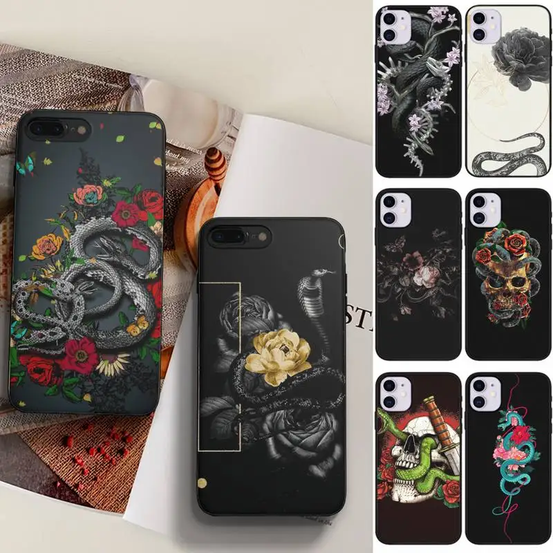 

Flower Snake Phone Case Fundas Shell Cover For Iphone 6 6s 7 8 Plus Xr X Xs 11 12 13 Mini Pro Max