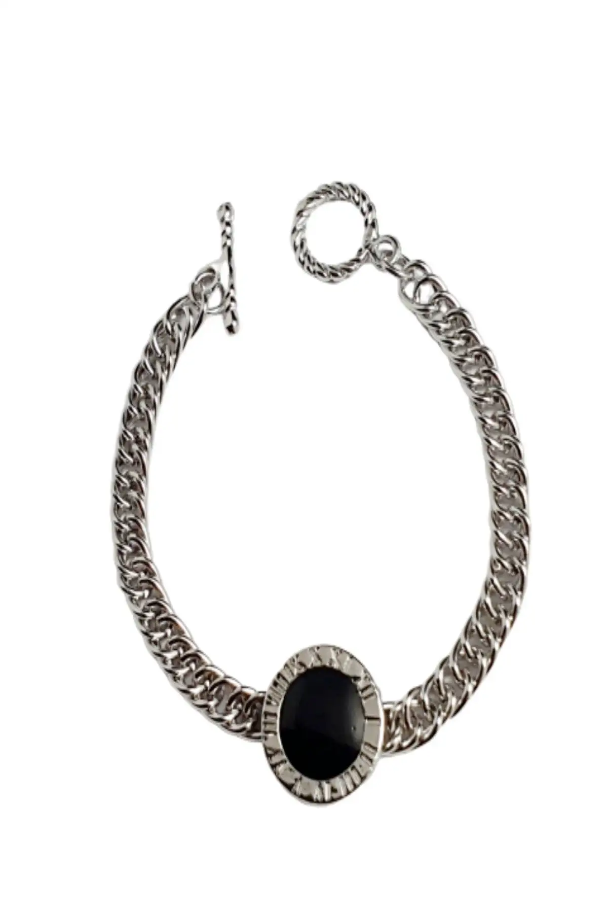 

Silver Plated Black Stone Steel Bracelet