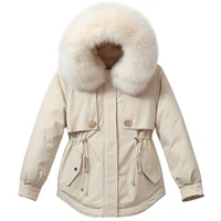 cotton lining parka fashion adjustable waist fur collar winter coat womens mid length hooded parka