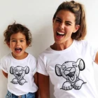 Модная одежда в стиле Харадзюку для матери и сына, парные топы с забавным принтом короля льва и коротким рукавом для мужчин и женщин, летняя детская футболка