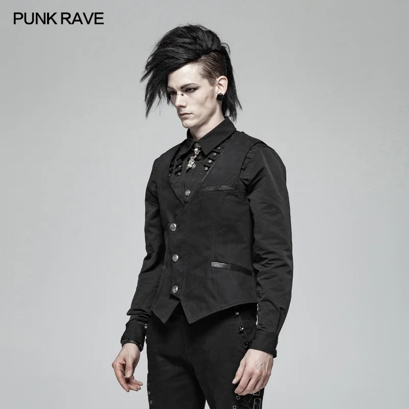 Простой жилет PUNK RAVE в стиле стимпанк асимметричный дизайн планки кармане