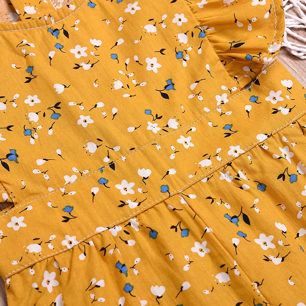 

Kids Girl Jumpsuits Summer Toddler Baby Girls Jumpsuit Fly Sleeve Floral Print Romper Sweet Print Jumpsuit Headbands Sets