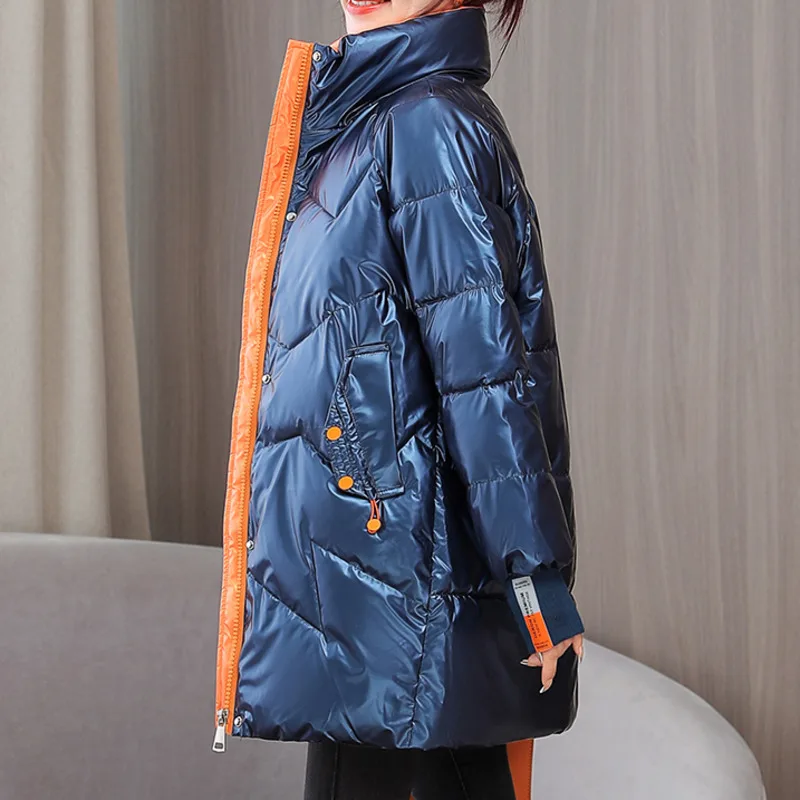 

Winter Jacket Women Smooth Fabric Cotton Padded Clothes Colorful Solid Bright Face Wash Free Loose Warm Fashion Bubble Coat