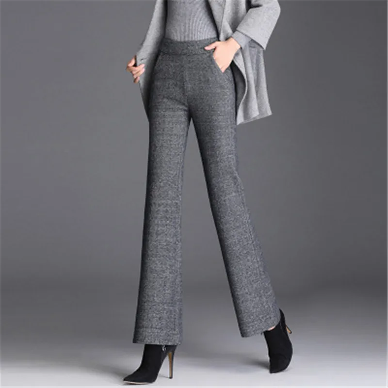 Брюки женские шерстяные с широкими штанинами утепленные Длинные свободные штаны