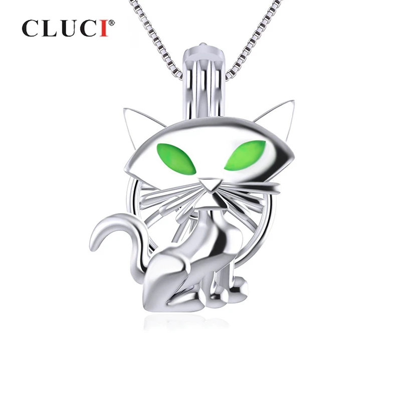 Серебро 925 пробы клетка CLUCI с зелеными жемчужинами в виде ночного кота на Хэллоуин