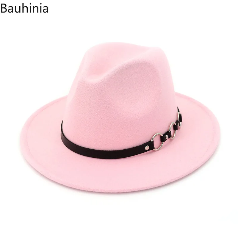 

Bauhinia Fashion Autumn Winter New Simple Wool Felt Jazz Fedora Hats Buckle Men Women Wide Brim Panama Trilby Cap