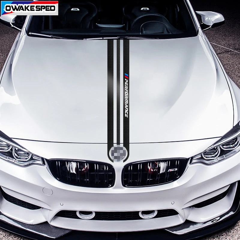 

Car Styling Stickers Carbon Fiber Car Hood Bonnet Decals Performance Stripe For-BMW E90 E46 E39 E60 F30 F10 F15 E53 X5 X6