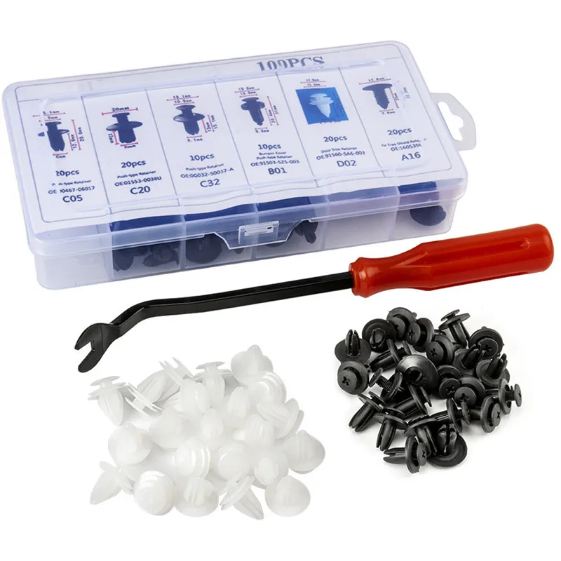 

6-Inch Screwdriver + 100PCS Clips Rivet Retainer Fasteners 1560-SA6-003 1503-SZ5-003 90467-06017 20426301 for GM for Mazda Ford
