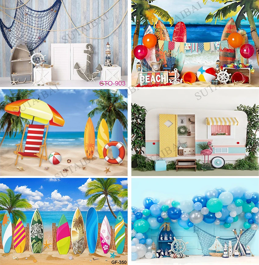 Template Graffiti Summer Surf Vacation Surfboard Hawaii Birthday Party Background Photographic Backdrop for Photo Studio