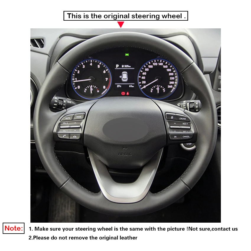 LQTENLEO Black Carbon Fiber Suede Comfortable Durable Hand Sewing Car Steering Wheel Cover for Hyundai Kona 2017 2018 2019 2020 |
