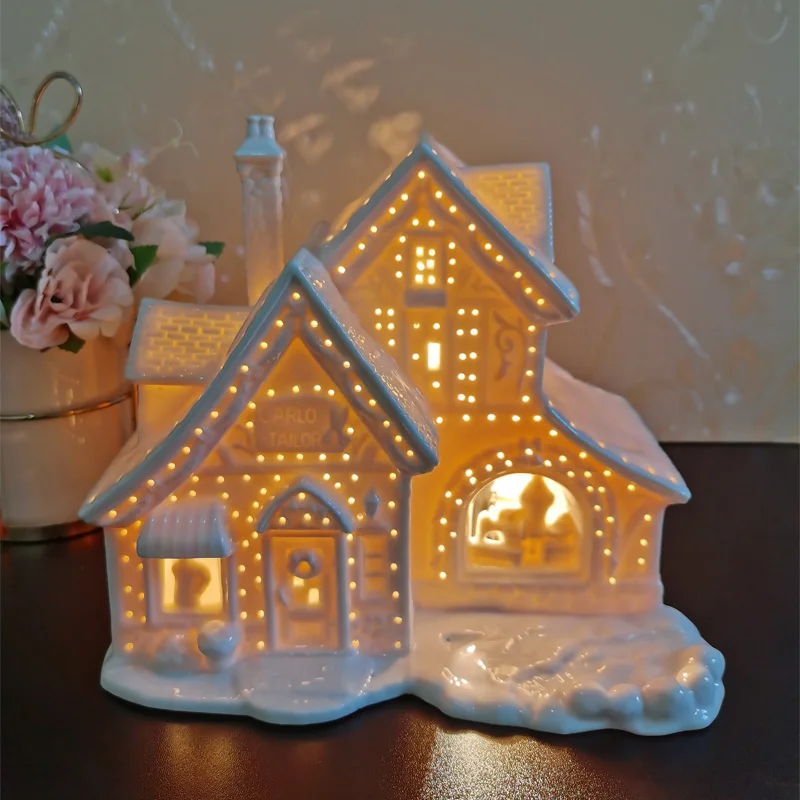 

Owell Рождественская сцена деревенские дома с теплосветодиодный светодиодной лампой ручная работа современная мебель для дома гостиная укра...