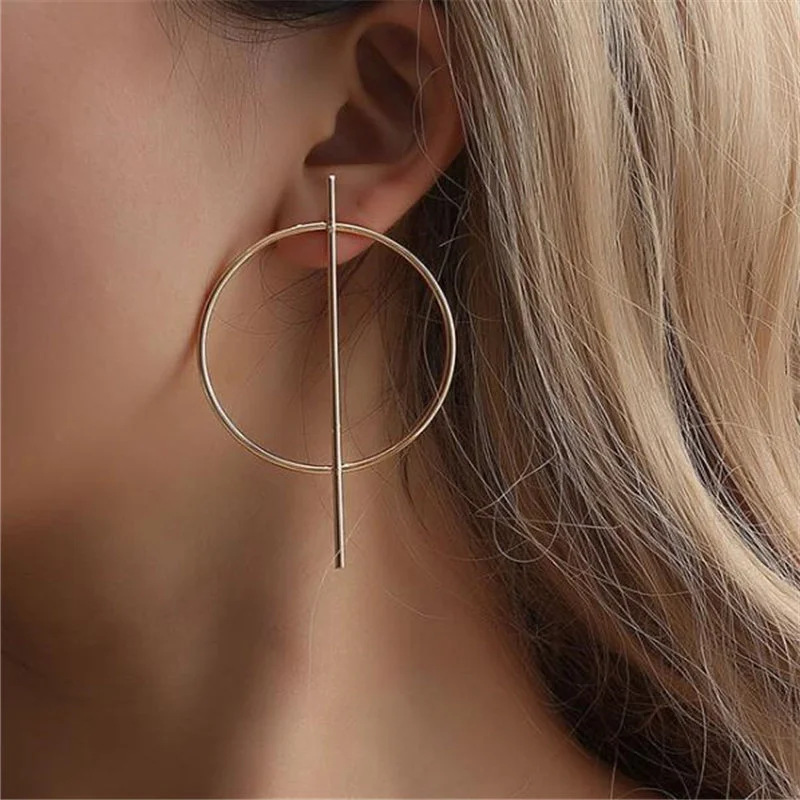 

Gold Circle Drop Earrings for Women Long Strip Tassel Earring Geometric Jewelry Large Round Hollow Simple Dangle Ear Rings