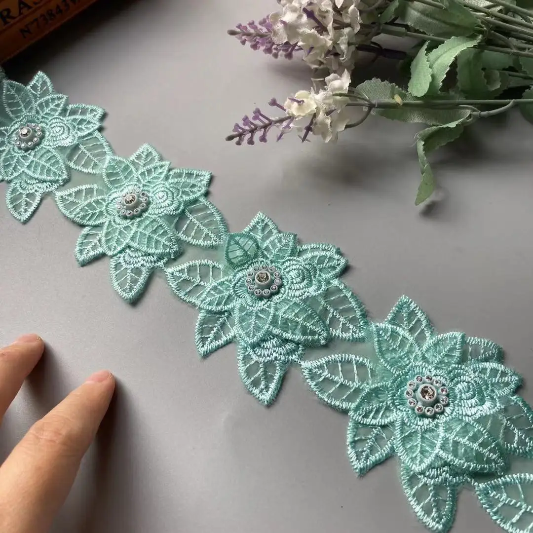 2 ярда бриллиантово-зеленая кружевная бейка аппликация тканевая лента с двойной
