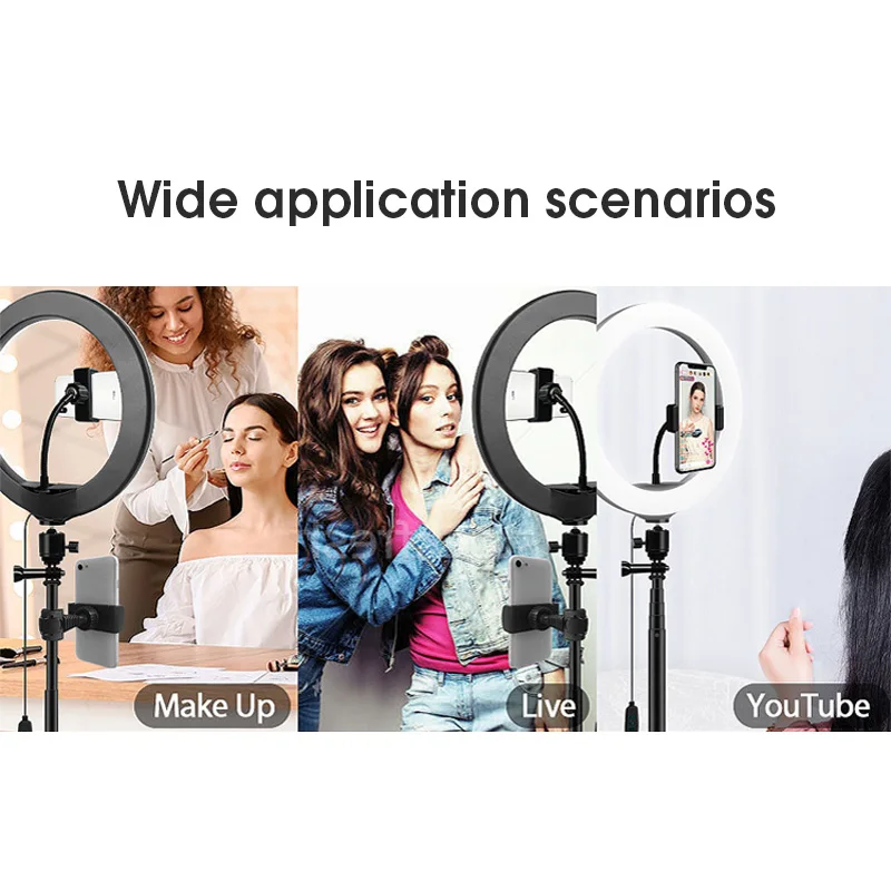 

10 Inch LED Ring Light Self Ring Lamp with Tripod Phone Holder Studio Professional Photography Lighting For YouTube Makeup Live