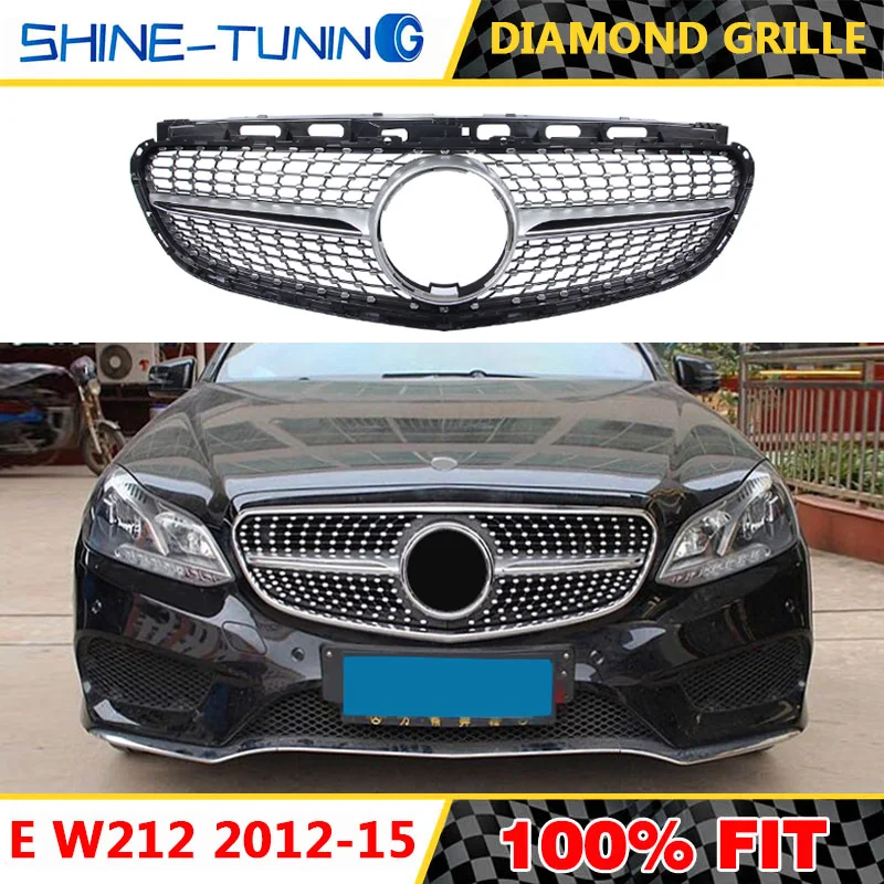 Алмазная решетка переднего бампера гриль гоночная E class w212 E200 E280 E300 E250 E350 2012 2015без