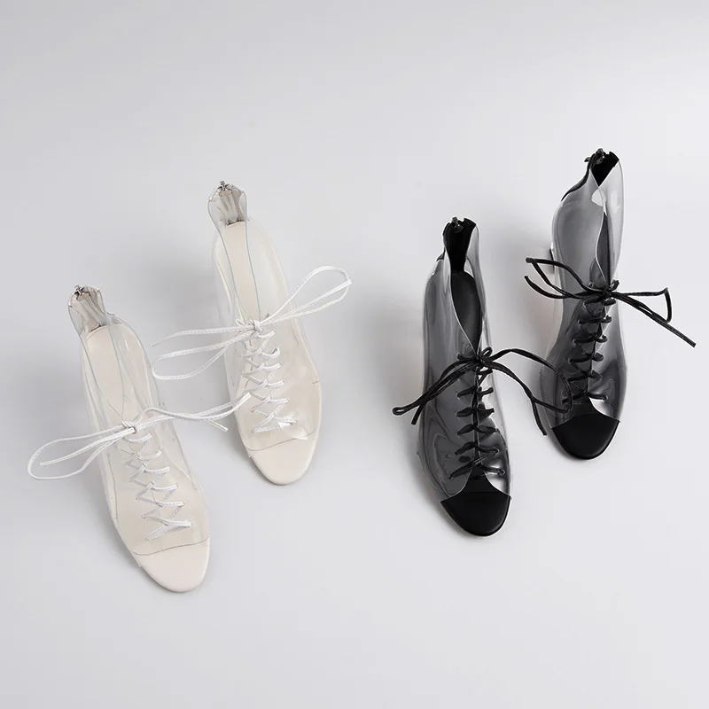 Женские ботинки из ПВХ Phoentin прозрачные туфли на высоком каблуке с открытым