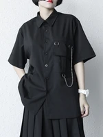 ladies short sleeve shirt summer new classic dark yamamoto style fashion street chain decoration casual loose oversized shirt