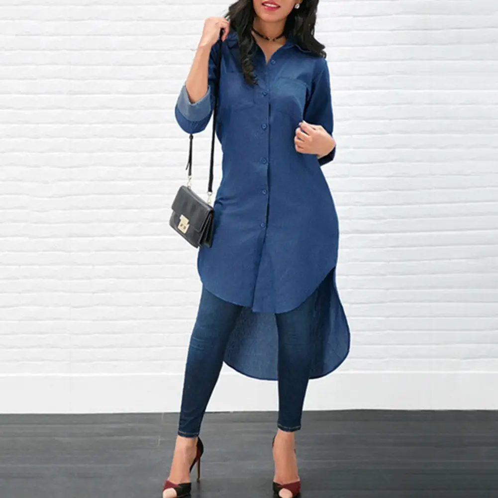 Американский стиль женские повседневные свободные джинсовые блузки макси с